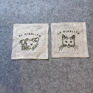 Solino Home Linen Cocktail Napkins Dog Cat El Diablito La Diablita Set of 2
